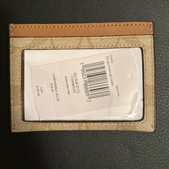 Coach Slim ID Card Case In Signature Canvas Size OS Color Brown Tan - Picture 4 of 6